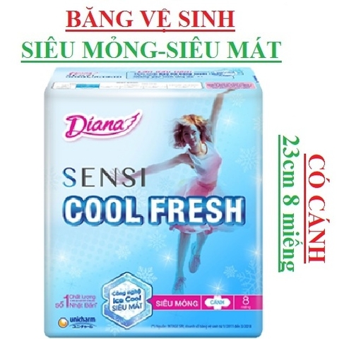 Băng vệ sinh Diana SenSi Cool Fresh Siêu mỏng có cánh 23cm 8miếng