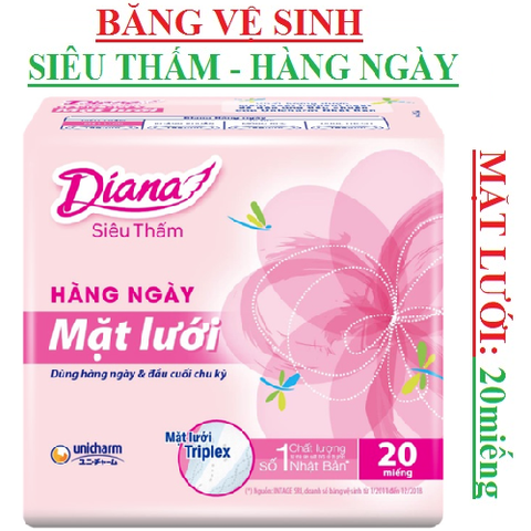 Băng vệ sinh hàng ngày siêu thấm mặt lưới diana không cánh 20 miếng