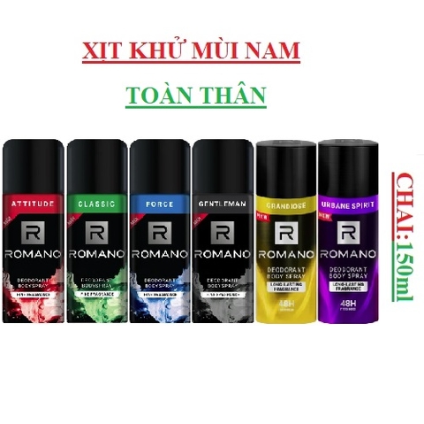 Xịt ngăn mùi toàn thân  hương nam tính Romano chai(130-:-150)ml