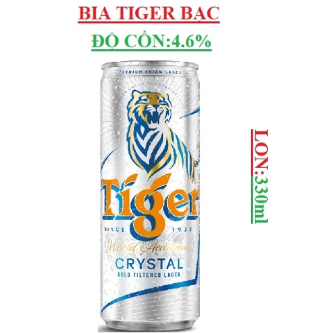 Bia Tiger bạc Crystal lon(310-:-350)gr