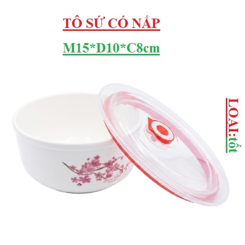 Bát tô sứ có nắp nhựa M15*D10*C8cm