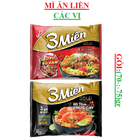 Mì ăn liền 3 miền gold gói(70-:-75)gr