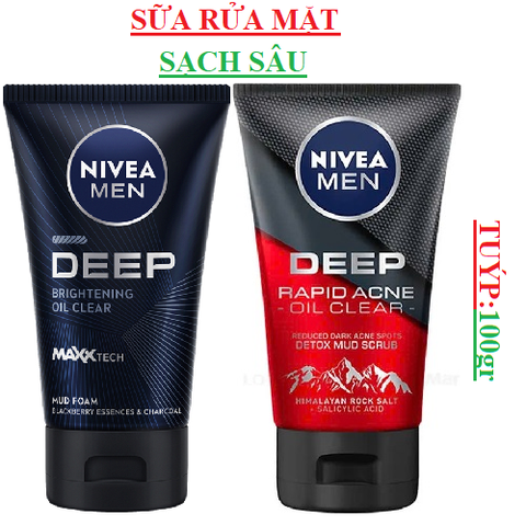 Sữa rửa mặt nam sạch sâu Nivea men Deep oil clean  tuýp 100gr