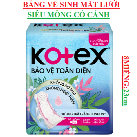 Băng vệ sinh bảo vệ toàn diện mặt lưới siêu mỏng cánh kotex 8 miếng 23cm