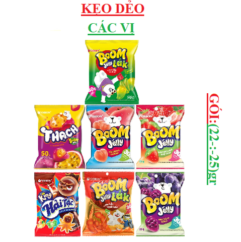 Kẹo dẻo Boom, King, chun,  Jelly orion trái cây gói (20-:-30)gr