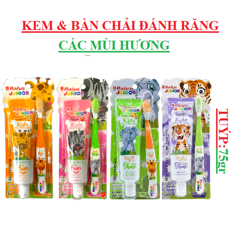 Bộ kem đánh răng & bàn chải đánh răng trẻ em cao cấp Raiya junior  tuýp 75gr