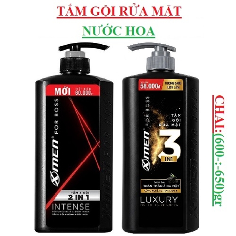 Tắm gội rửa mặt hương nước hoa 2in1, 3in1  Xmen For Boss chai(600-:-700gr
