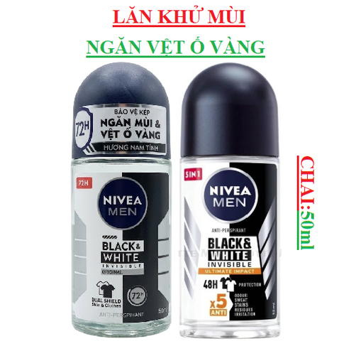 Lăn ngăn mùi ố vàng nam  Nivea men B&W chai 50ml