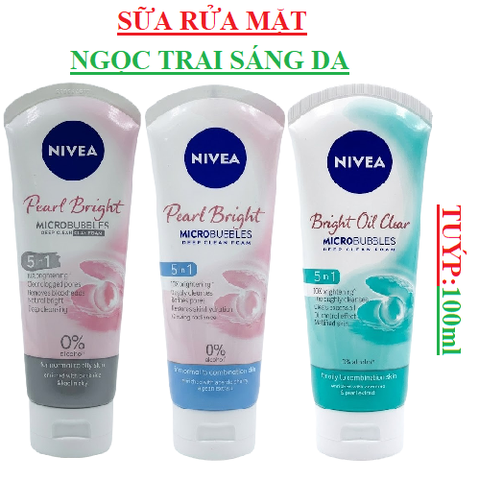 Sữa rửa mặt ngọc trai dưỡng sáng nivea Micro bubbles deep clean foam tuýp 100ml
