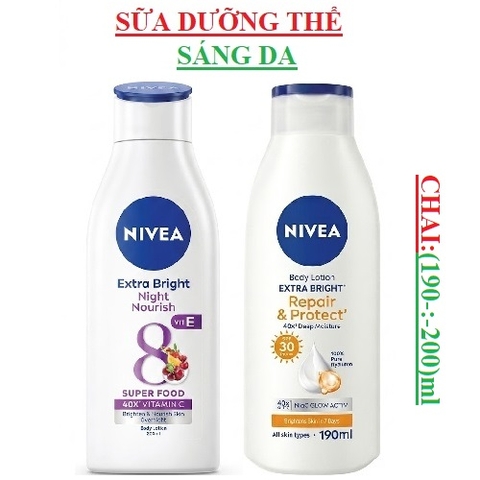 Dưỡng thể nữ sáng da nivea extra bright chai (190-:-200)ml