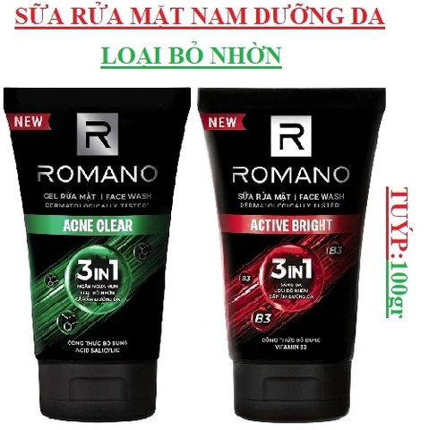 Sữa rửa mặt dưỡng da nam 3in1  Romano tuýp 100gr