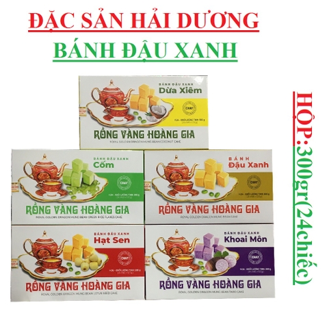 Bánh đậu xanh rồng vàng hoàng gia royal golden dragon mung bean green rice flakes cake hộp 300gr