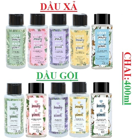 Dầu gội, dầu xả love beauty & planet, chai 400ml, tóc nhuộm, bồng bềnh, hư tổn, detox, mềm mượt