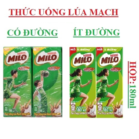 Sữa lúa mạch milo uống liền có đường, ít đường hộp 180ml