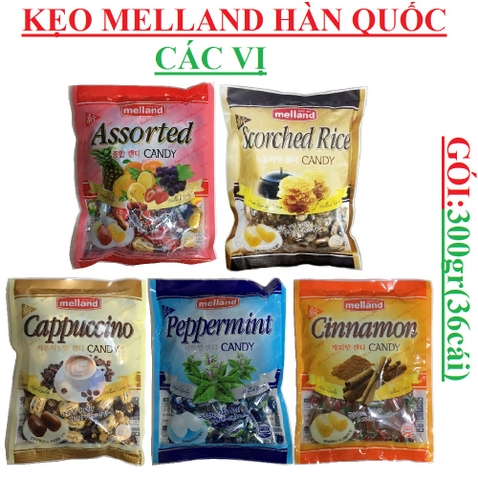 Kẹo quế, bạc hà, cơm cháy, hỗn hợp, cà phê,  Melland Cinnamon hàn quốc gói