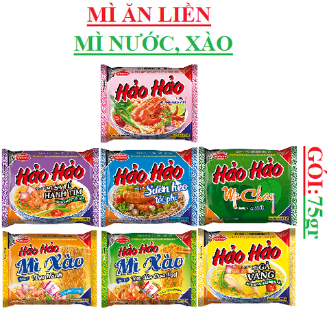 Mì tôm hảo hảo, mì chay rau nấm hảo hảo, mì xào hảo hảo gói