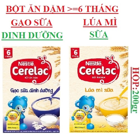 Bột ăn dặm gạo sữa, bột ăn dặm lúa mì sữa Nestle' hộp 200gr