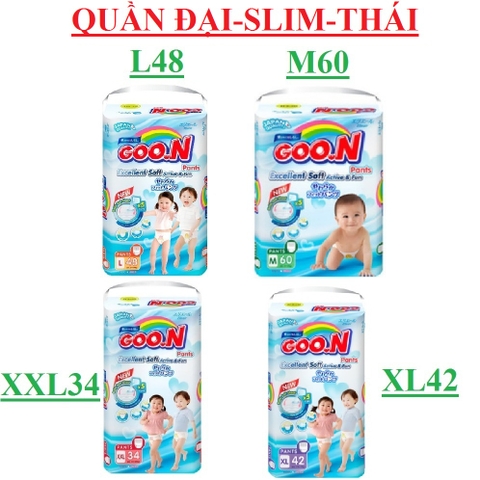 Bỉm quần goon slim thái lan bịch đại, M60,L48,XL42,XXL34,XXXL26.