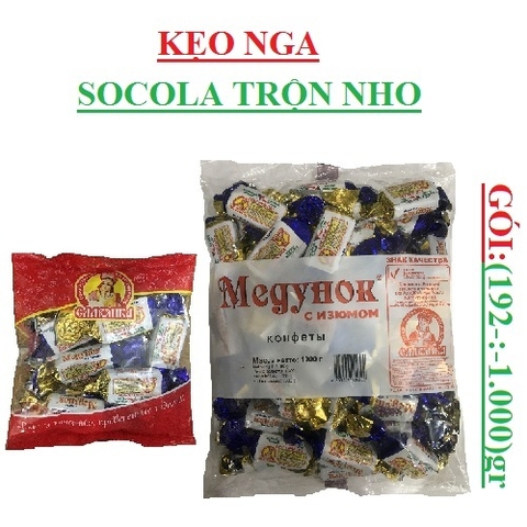 Kẹo Nga socola trộn nho mendunok slavjanka