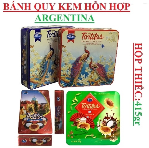 Bánh quy kem hỗn hợp Arcor tortitas hộp thiếc