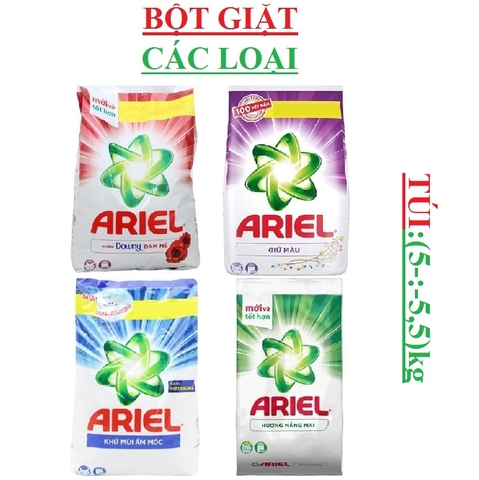 Bột giặt ariel đam mê, khử mùi ẩm mốc túi 5kg; nắng mai, giữ mầu túi 5.5kg