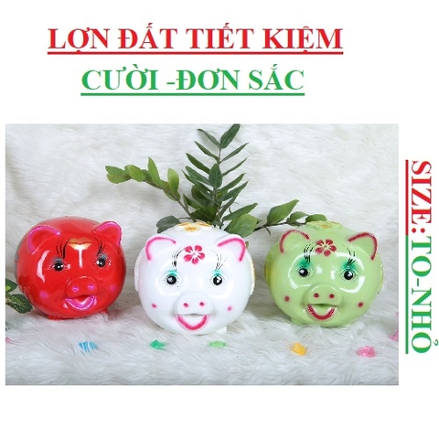 Lợn đất tiết kiệm dáng tròn, mặt cười đơn sắc