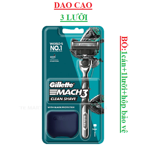 Dao cạo râu 3 lưỡi gillette bộ (1 cán + 1 lưỡi + 1 hộp bảo vệ)