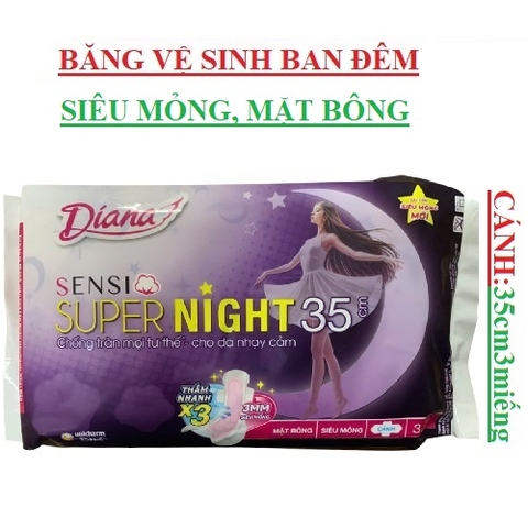 Băng vệ sinh super night đêm 35cm có cánh Diana sensi gói 3 miếng