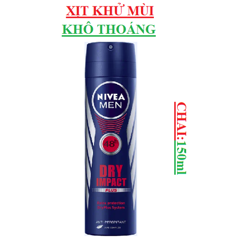 Xịt khử mùi nam khô thoáng Nivea men Dry Impact chai 150ml