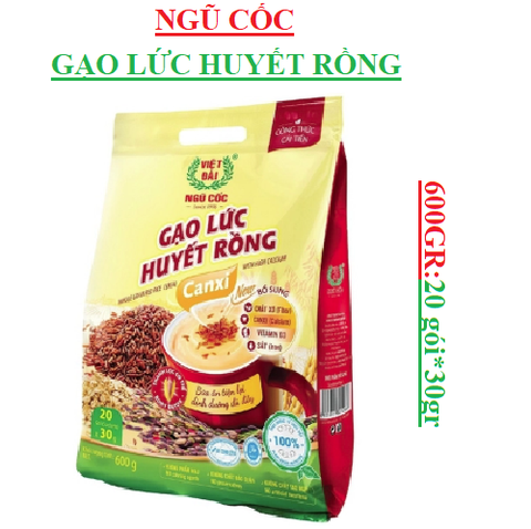 Ngũ cốc gạo lức huyết rồng canxi Việt Đài túi 600gr (20 gói * 30gr)