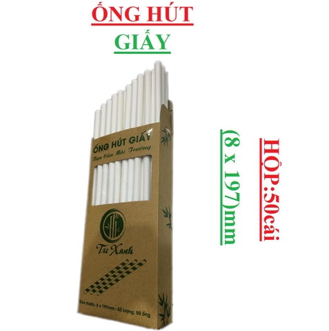 Ống hút giấy Tre xanh hộp 50ống x (8x197)mm mầu trắng