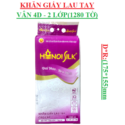 Khăn giấy lau tay cao cấp Hà Nội Silk bịch 1280 tờ 2 lớp (155*175)mm