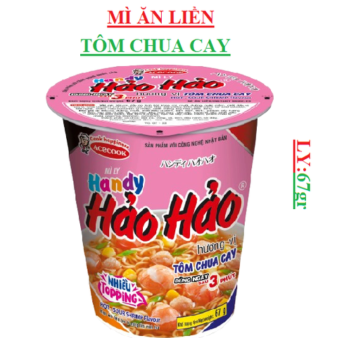 Mì ăn liền tôm chua cay handy hảo hảo ly