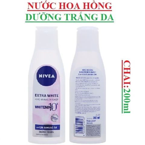 Nước hoa hồng dưỡng trắng da Nivea Extra white pore minimiser tone chai 200ml
