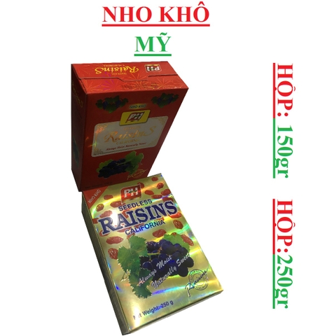 Nho khô Mỹ hiệu PH raisins california  hộp giấy 150gr, 250gr