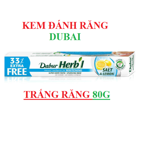 Kem đánh đánh răng Dubai Dabur Herb’l Làm trắng răng, Green gel-hơi thở thơm tho 80g