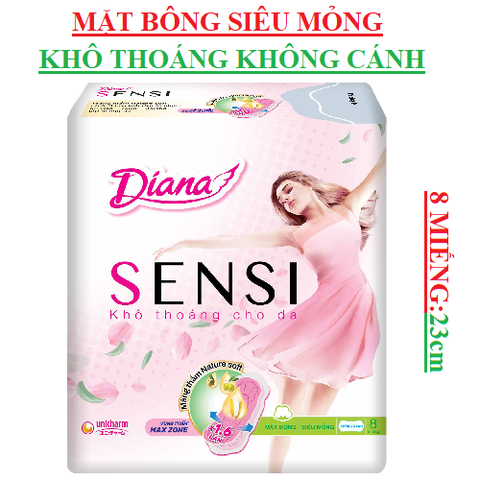 Băng vệ sinh mặt bông siêu mỏng khô thoáng  Diana sensi không cánh 8 miếng 23cm