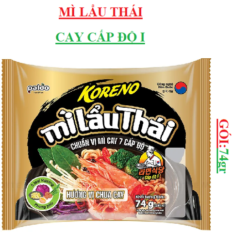 Mì lẩu thái chua cay 7 cấp độ  Koreno paldo chua cay gói (70-:-80)gr
