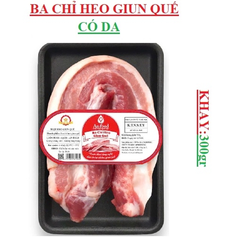 Thịt ba chỉ (ba rọi) heo giun quế có da Anfood khay 300gr+/-15gr