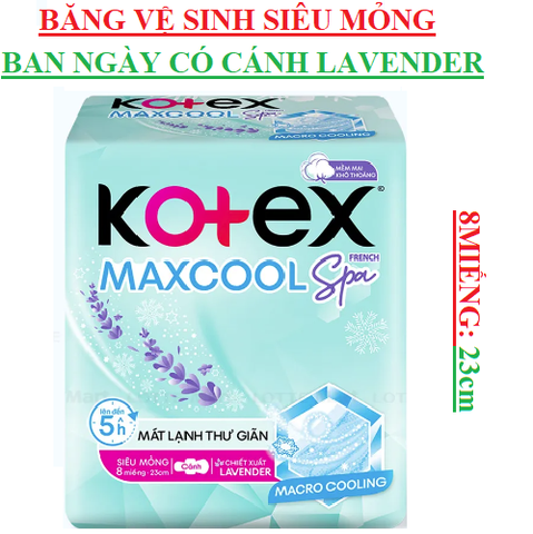 Băng vệ sinh mát lạnh thư giãn  Kotex maxcool spa siêu mỏng cánh 8 miếng 23cm
