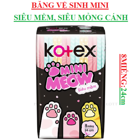 Băng vệ sinh mini meow siêu mềm siêu mỏng có cánh kotex 8 miếng 24cm