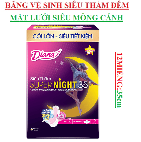 Băng vệ sinh  super night đêm 35cm có cánh Diana sensi gói 12 miếng