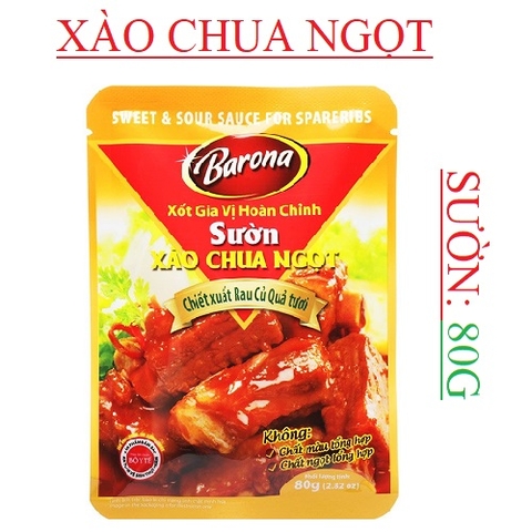 Xốt gia vị sườn, hải sản xào chua ngọt Barona 80g