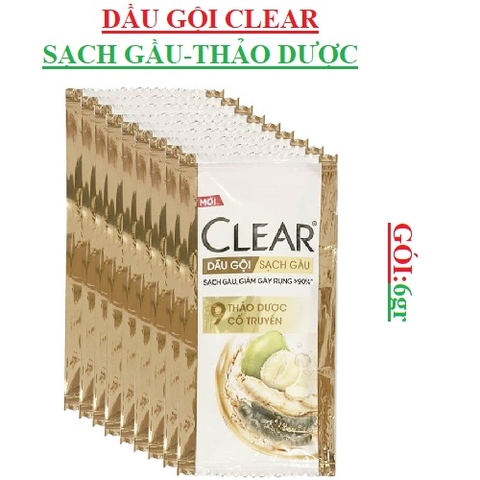 Dầu gội sạch gầu 9 loại thảo dược cổ truyền clear dây gói (5-:-6)gr