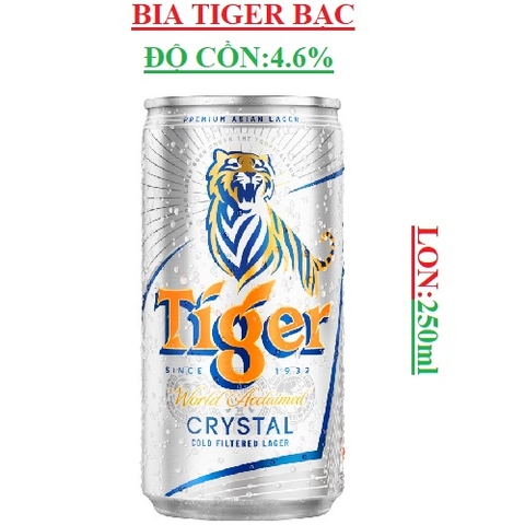 Bia Tiger bạc Crystal lon 250ml