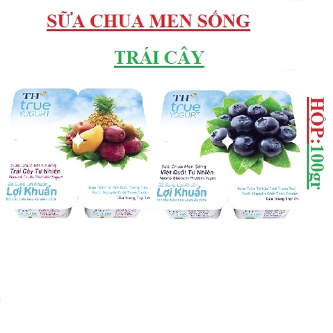 Sữa chua ăn men sống tự nhiên hoa quả TH true yogurt hộp 100gr