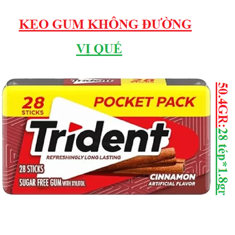 Kẹo gum (cao su) không đường vị quế Trident gói (48-:-51)gr