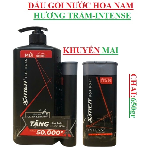 Dầu gội nước hoa hương trầm Xmen for boss intense chai 650gr