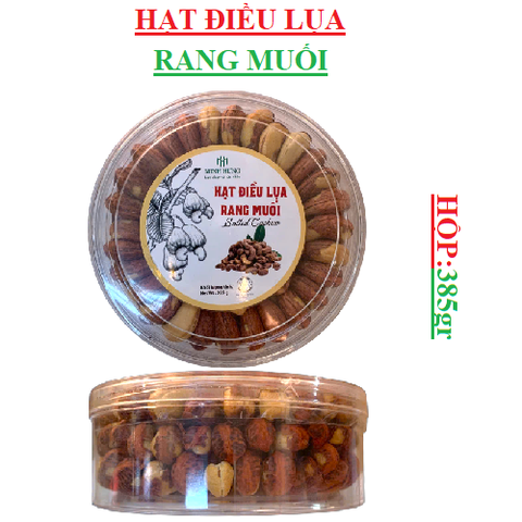 Hạt điều lụa rang muối Minh Hưng hộp tròn  385gr