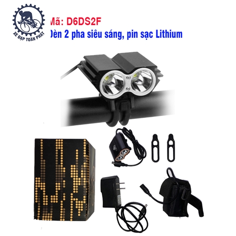 Đèn 2 pha siêu sáng, pin sạc Lithium